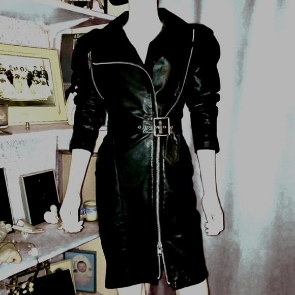 π€VNTG MINT Black Leather Moto Dress by Michael Hoban 4 North Beach Leather π€ - Picture 2 of 13